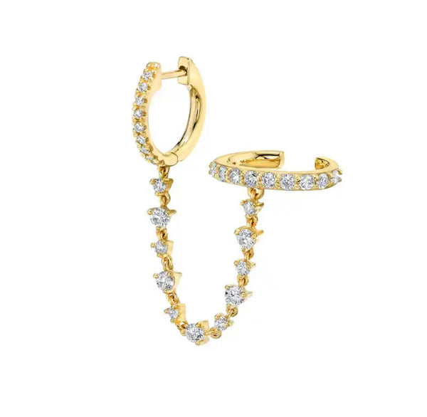 Mono orecchino doppio con catenella e earcuff argento 925 vari colori