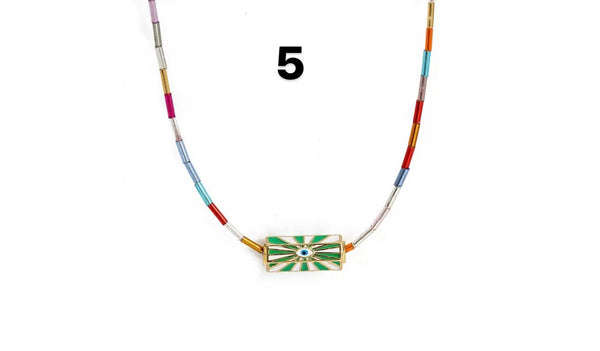 Collana amuleto turco cilindrico  vari colori collanina con perline baquette
