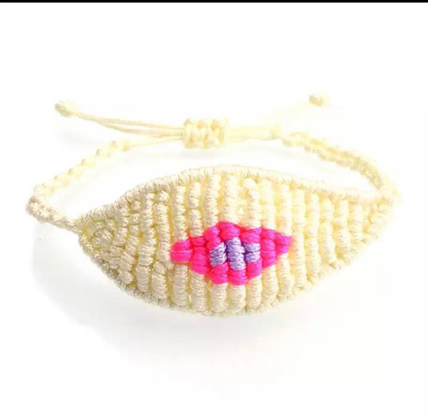 Bracciale  cavigliera evil eye occhio filo macrame regolabile