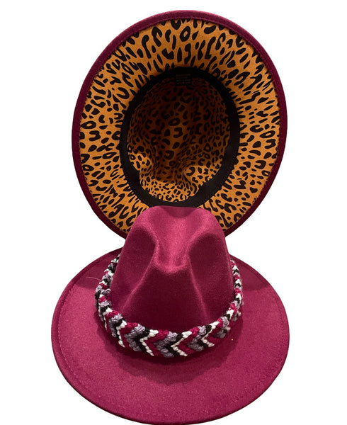 Cappello  Fedora Double face interno maculato vari colori con fascia accessorio estraibile
