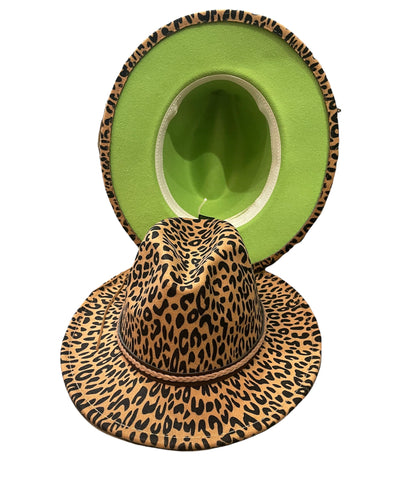 Cappello Fedora maculato interno verde pistacchio cintura accessorio estraibile