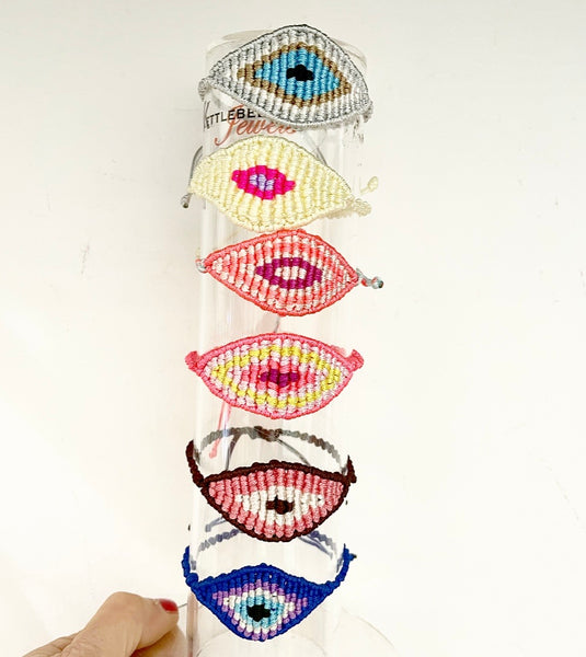 Bracciale  cavigliera evil eye occhio filo macrame regolabile