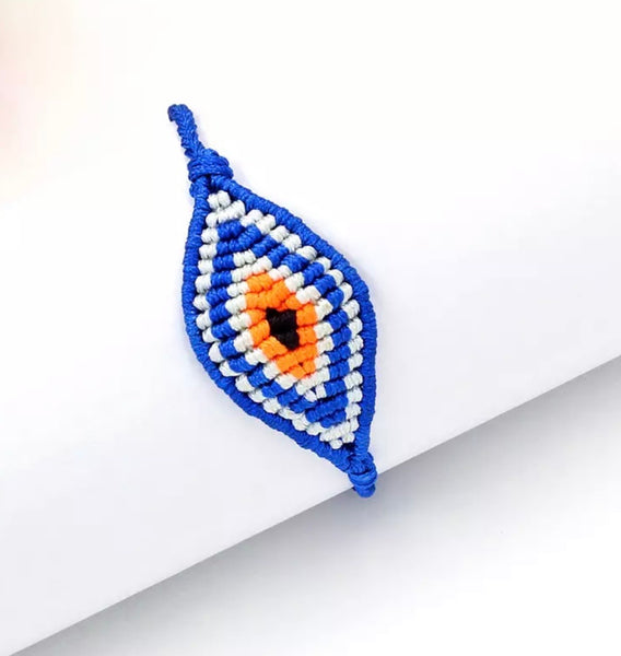 Bracciale  cavigliera evil eye occhio filo macrame regolabile