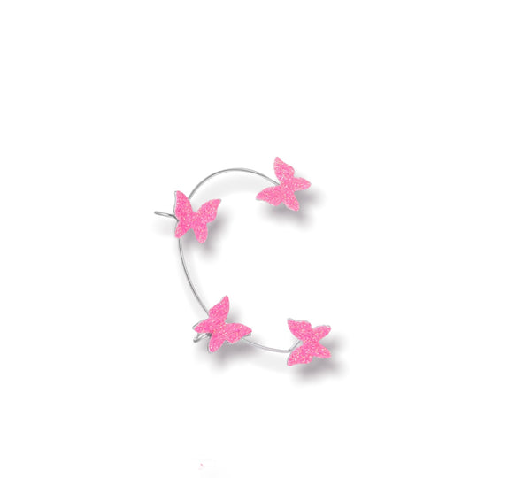 Mono orecchino polsino earcuff lungo per orecchie non forate farfalle glitter vari colori