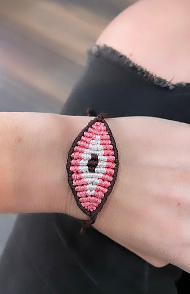 Bracciale  cavigliera evil eye occhio filo macrame regolabile