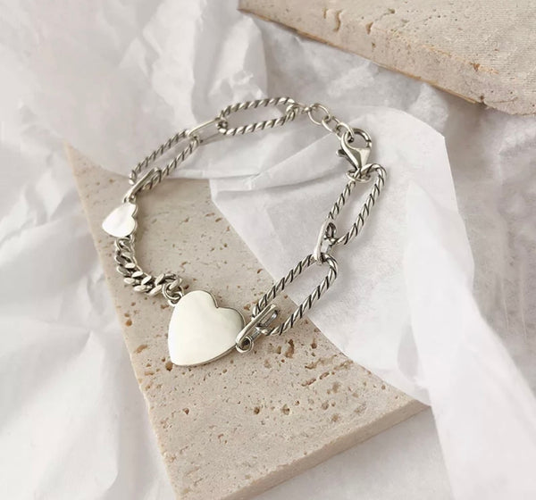 Bracciale Chain e cuori argento 925