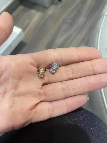 Mono orecchino due varianti colore piercing orsacchiotto con bacchetta magica