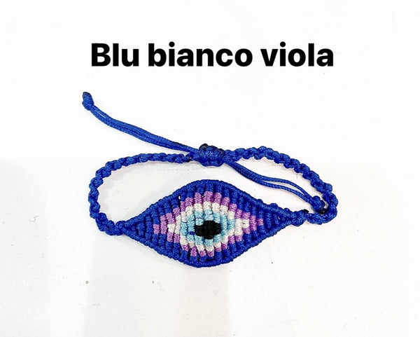 Bracciale  cavigliera evil eye occhio filo macrame regolabile