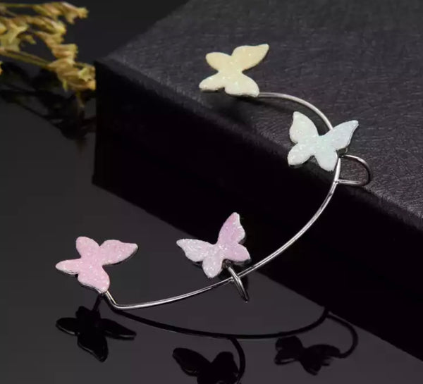 Mono orecchino polsino earcuff lungo per orecchie non forate farfalle glitter vari colori