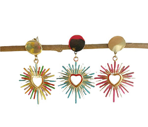 Mono orecchino vari colori cuore sacro raggio