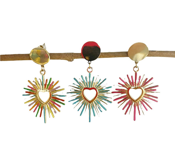 Mono orecchino vari colori cuore sacro raggio