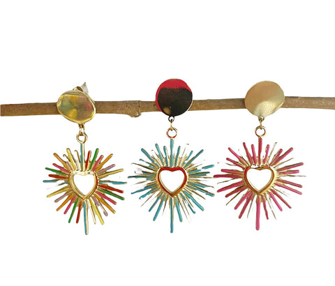 Mono orecchino vari colori cuore sacro raggio