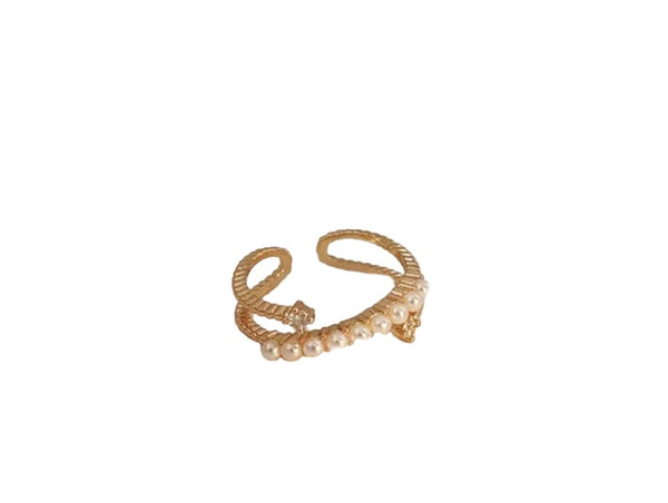 Anello doppio micro perle e punti luce