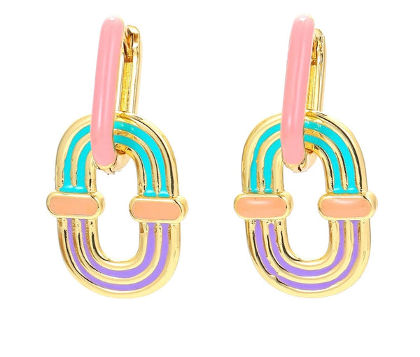 Mono orecchino Chain ovale multicolor smalto