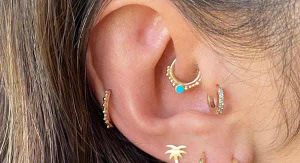 Mono orecchino daith piercing con pietra turchese argento 925
