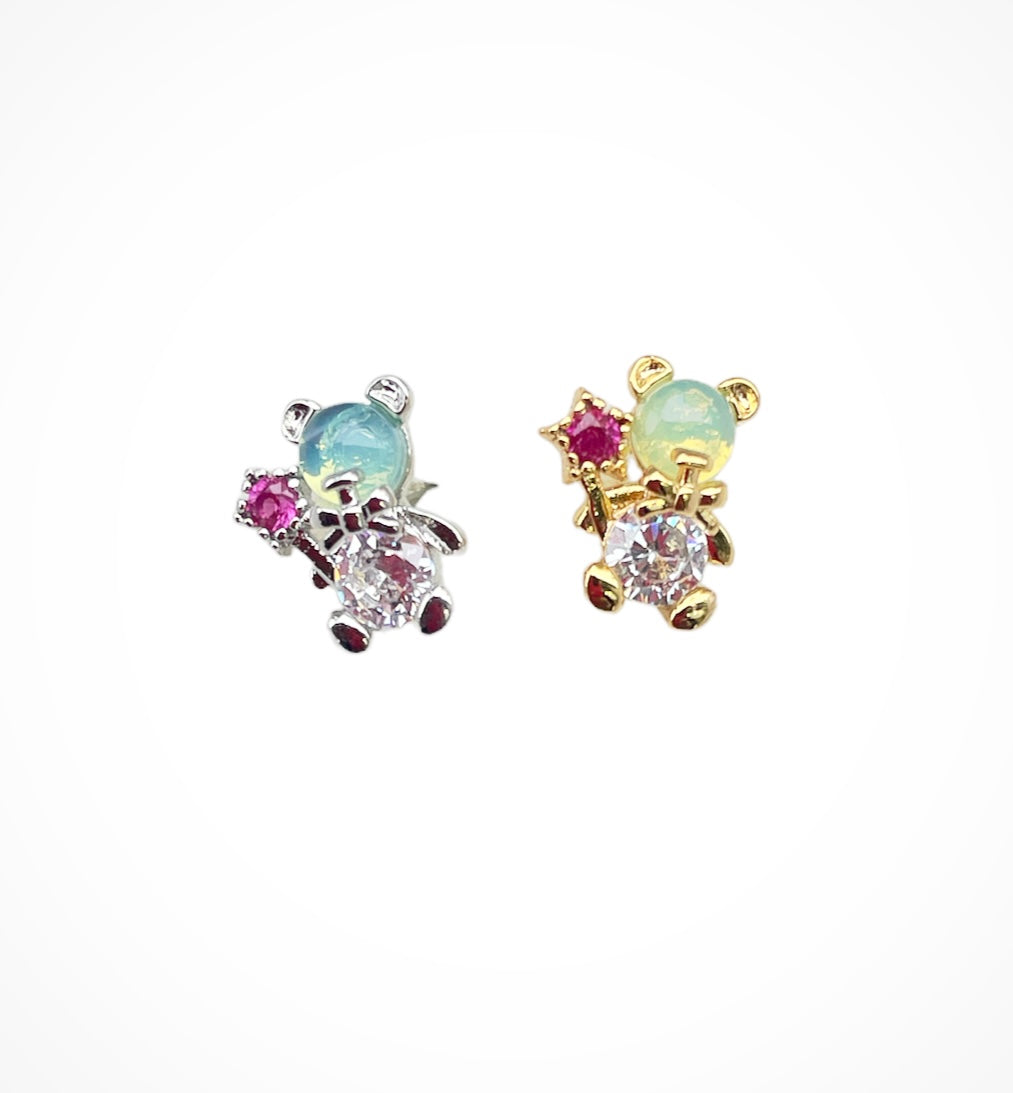 Mono orecchino due varianti colore piercing orsacchiotto con bacchetta magica
