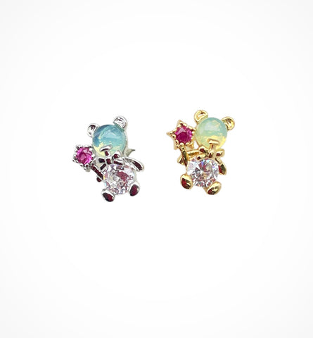 Mono orecchino due varianti colore piercing orsacchiotto con bacchetta magica