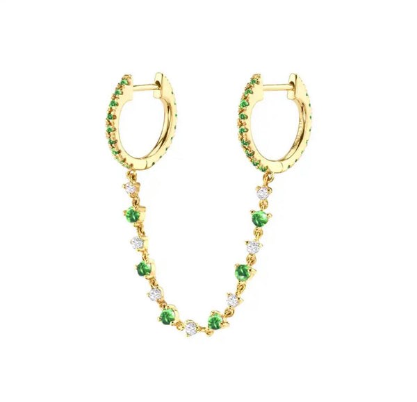 Mono orecchino doppio con catenella vari colori argento 925