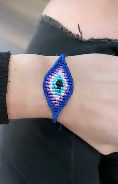 Bracciale  cavigliera evil eye occhio filo macrame regolabile