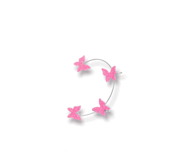 Mono orecchino polsino earcuff lungo per orecchie non forate farfalle glitter vari colori
