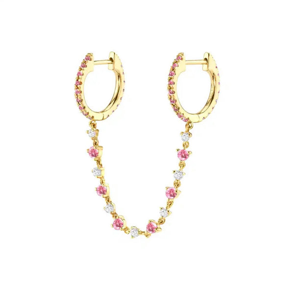 Mono orecchino doppio con catenella vari colori argento 925