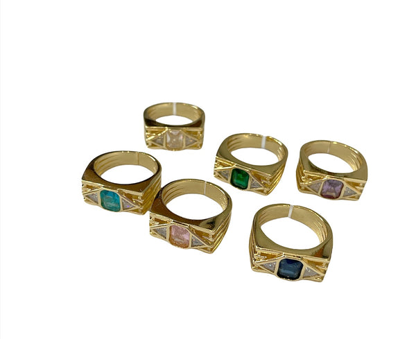 Anello quadrato greco e zirconi