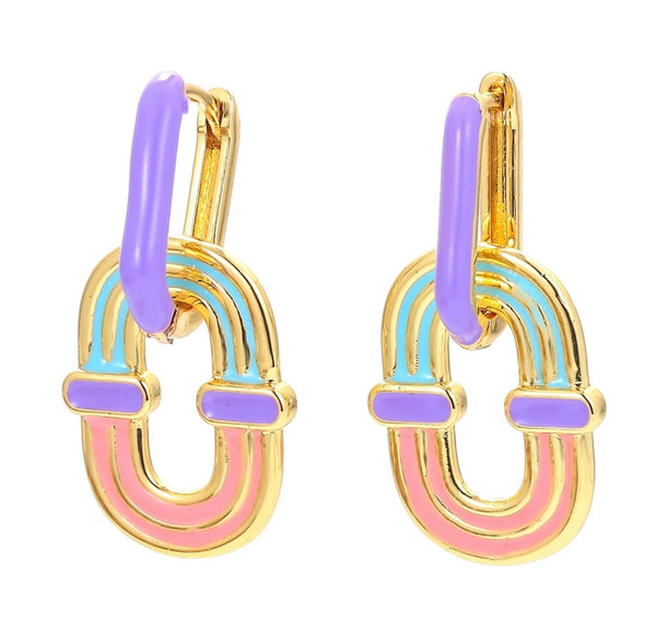 Mono orecchino Chain ovale multicolor smalto