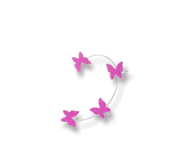 Mono orecchino polsino earcuff lungo per orecchie non forate farfalle glitter vari colori