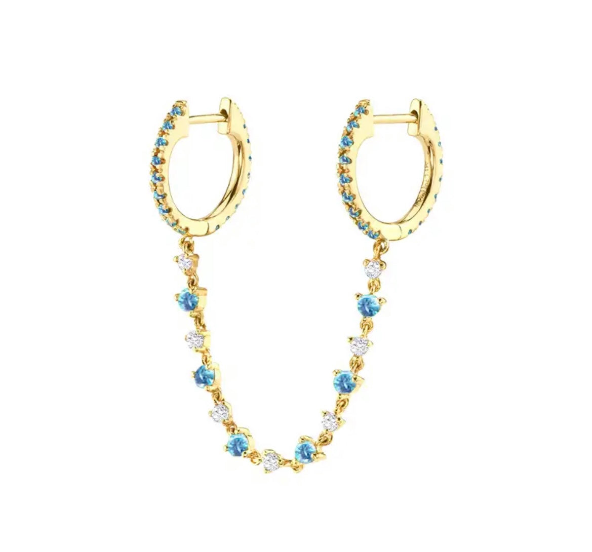 Mono orecchino doppio con catenella vari colori argento 925