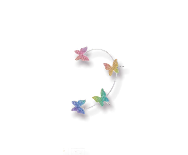 Mono orecchino polsino earcuff lungo per orecchie non forate farfalle glitter vari colori