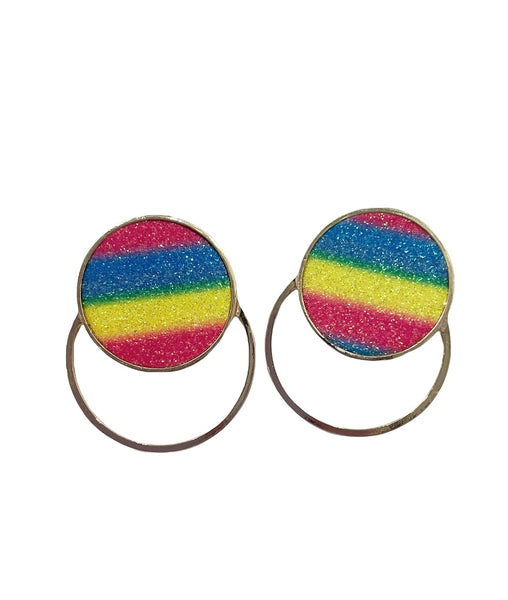 Coppia orecchini cerchio orizzontale pelle glitter  multicolor