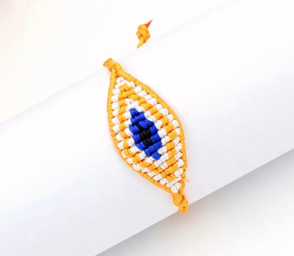 Bracciale  cavigliera evil eye occhio filo macrame regolabile