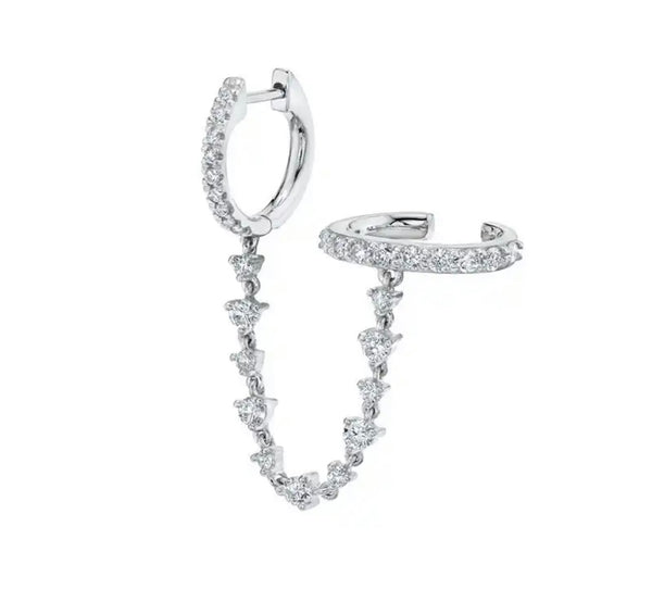 Mono orecchino doppio con catenella e earcuff argento 925 vari colori