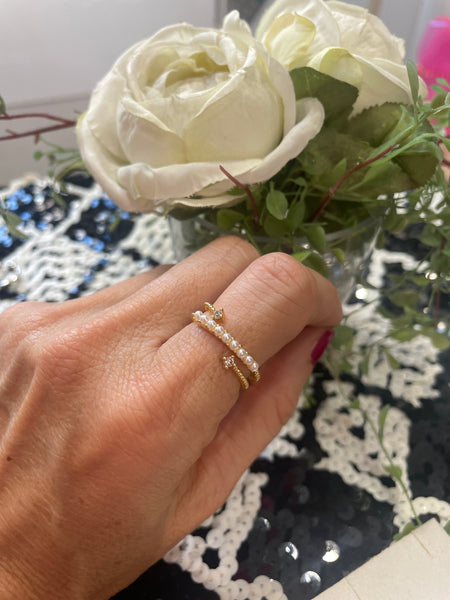 Anello doppio micro perle e punti luce
