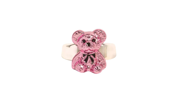 Anello resina metallizzato orsacchiotto teddy con fiocco