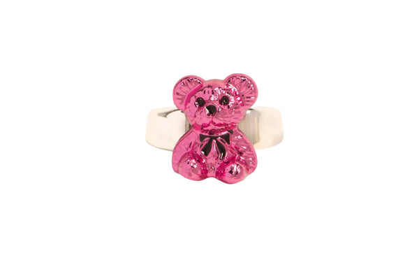 Anello resina metallizzato orsacchiotto teddy con fiocco