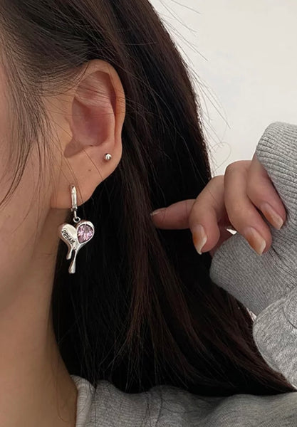 Mono orecchino cuore colato argento 925