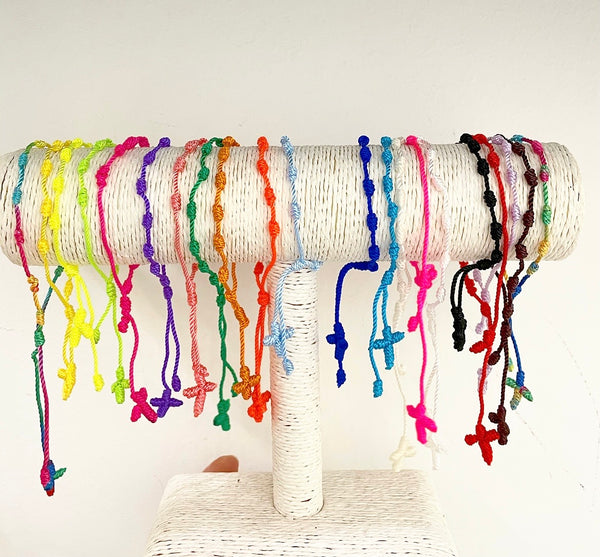 Bracciale cavigliera  decenarius macrame croce Rosario