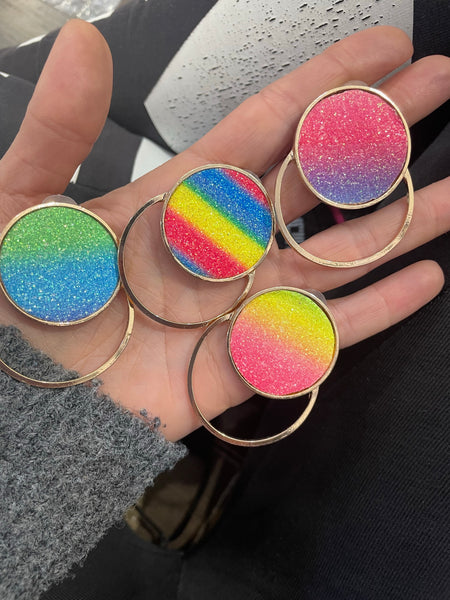 Coppia orecchini cerchio orizzontale pelle glitter  multicolor