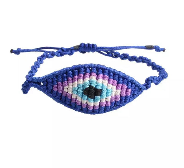 Bracciale  cavigliera evil eye occhio filo macrame regolabile