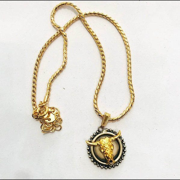 Collana botteguccia con bufalo medaglia media