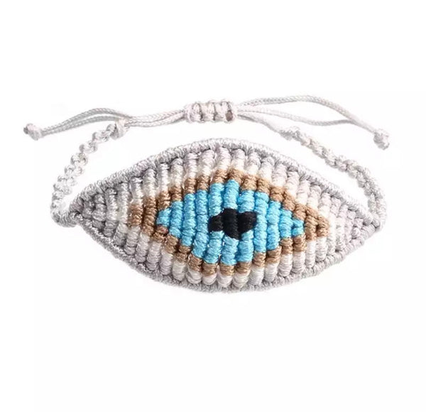 Bracciale  cavigliera evil eye occhio filo macrame regolabile
