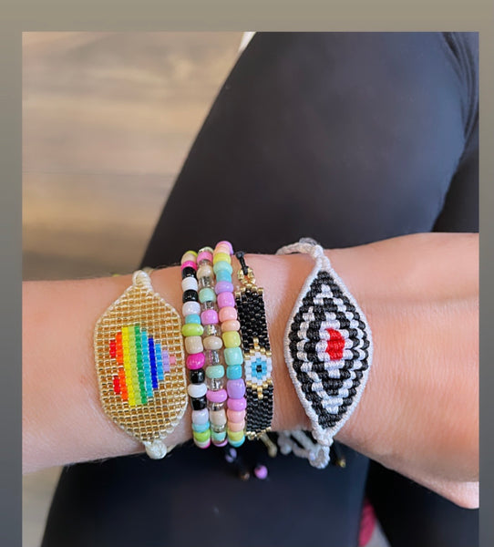 Bracciale  cavigliera evil eye occhio filo macrame regolabile