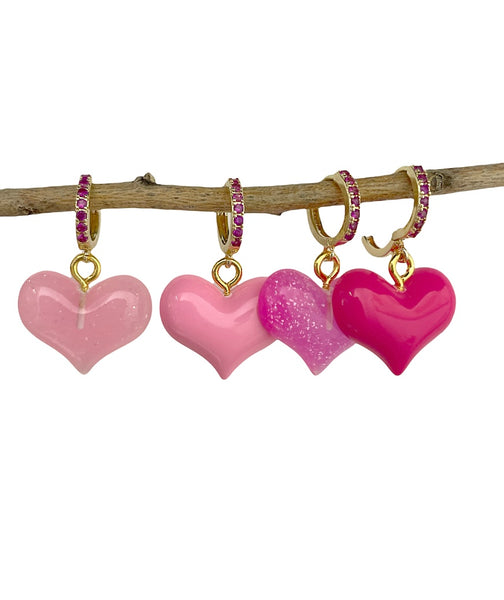 Mono orecchino cuore tridimensionale cerchio pavettato