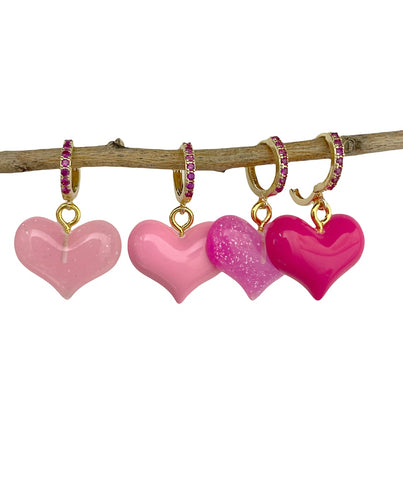 Mono orecchino cuore tridimensionale cerchio pavettato