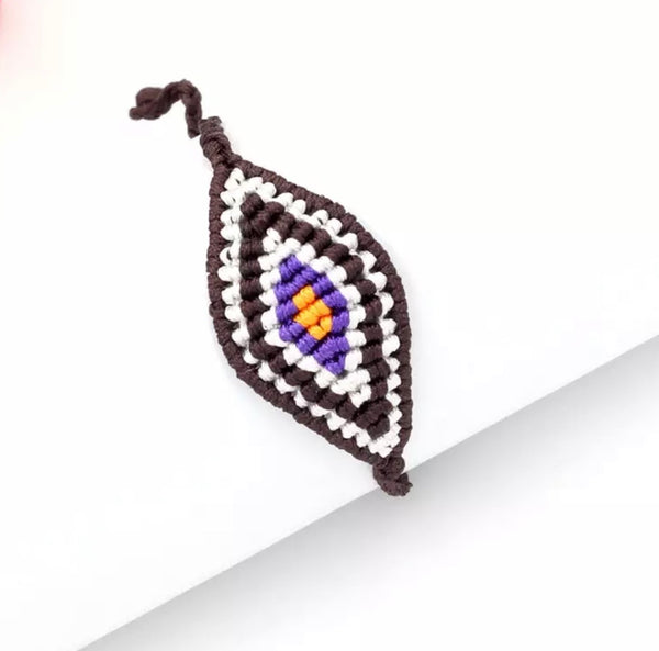 Bracciale  cavigliera evil eye occhio filo macrame regolabile