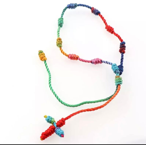 Bracciale cavigliera  decenarius macrame croce Rosario