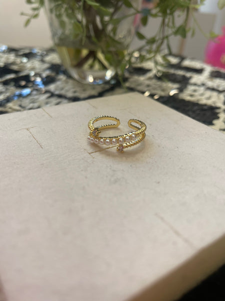Anello doppio micro perle e punti luce