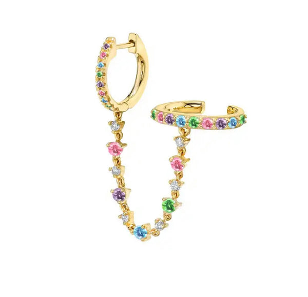 Mono orecchino doppio con catenella e earcuff argento 925 vari colori