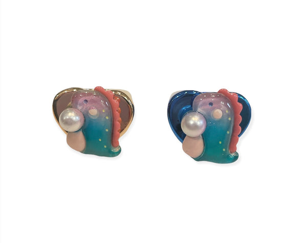 Anello resina metallizzata vari colori draghetto con perla